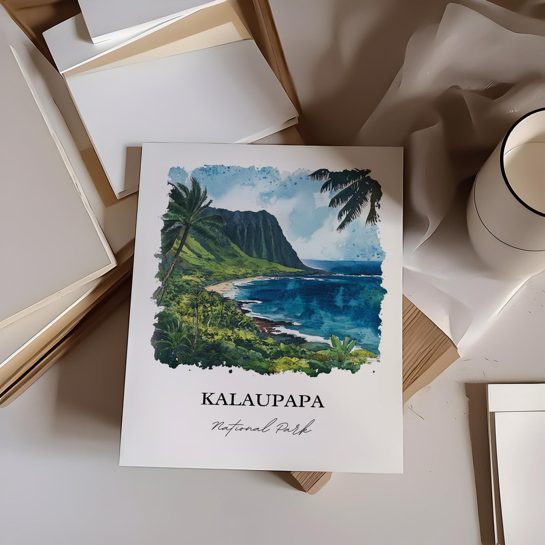 Kalaupapa Wall Art, Kalaupapa Hawaii Print, Molokai Watercolor Art, Molokai Gift, Travel Print, Travel Poster, Housewarming Gift
