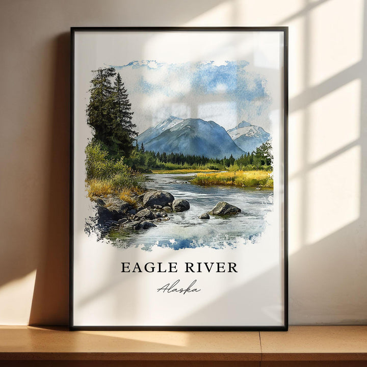 Eagle River, Alaska Watercolor Art Print