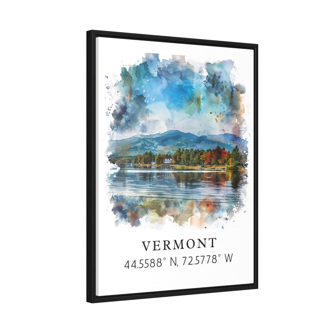 Vermont wall art - Vermont print with coordinates, Framed and Unframed Options - Wedding gift, Birthday present, Personalization Available