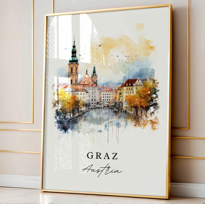 Graz Austria wall art - Austria, Graz poster, Graz Wedding gift, Styria Province Artwork, Custom Text, Personalized Gift