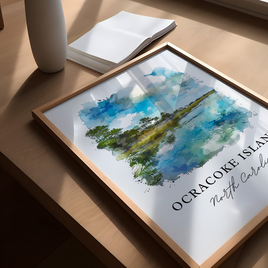Ocracoke Island Wall Art, Ocracoke Island Print, Ocracoke Island NC Watercolor, Outer Banks NC Gift, Travel Print, Housewarming Gift