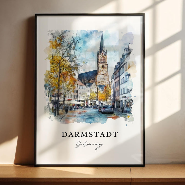 Darmstadt Germany Wall Art, Darmstadt Print, Frankfurt Watercolor Art, Dramstadt Gift,