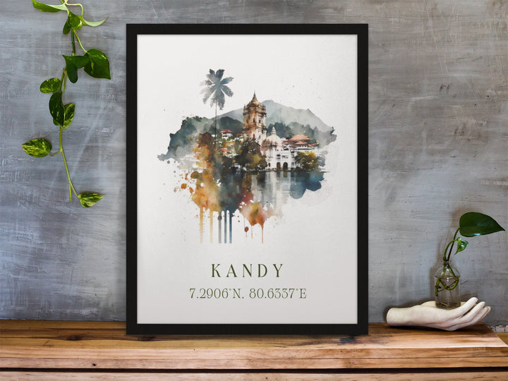 Kandy traditional travel art - Sri Lanka, Kandy poster, Wedding gift, Birthday present, Custom Text, Personalised Gift