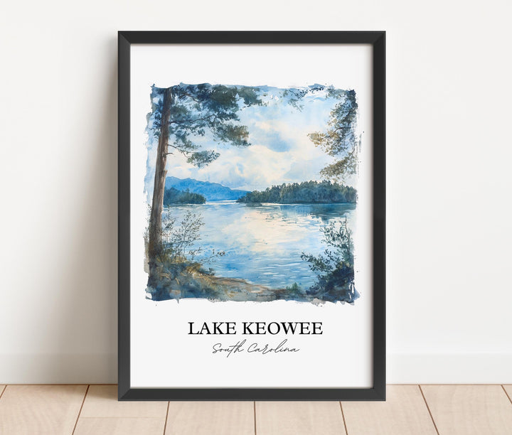 Lake Keowee SC Wall Art, Seneca SC Print, South Carolina Watercolor Art, Lake Keowee Gift, Travel Print, Travel Poster, Housewarming Gift