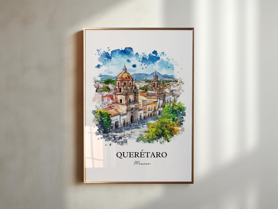 Querétaro Wall Art, Bajío Region Print, Mexico Watercolor Art, Santiago de Querétaro Gift, Travel Print, Travel Poster, Housewarming Gift