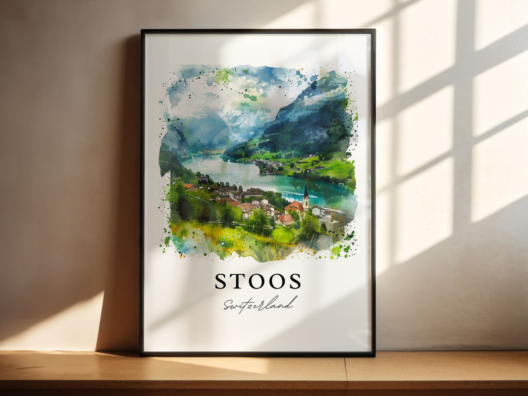 Stoos Switzerland Art, Stoos Print, Morschach Watercolor Art, Schwyz Switzerland Gift,