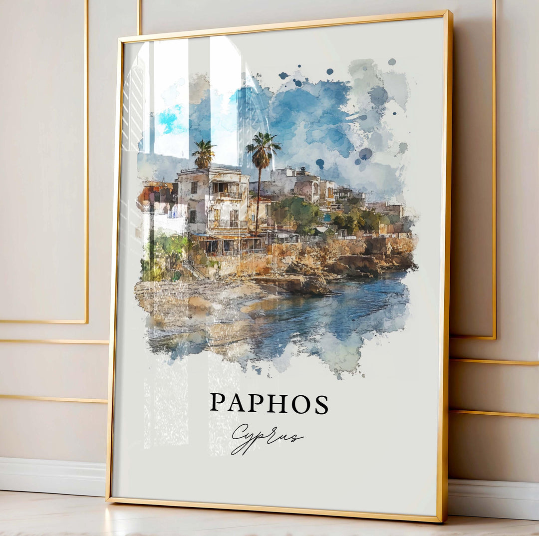 Paphos Cyprus Wall Art, Paphos Print, Cyprus Watercolor Art, Paphos Gift, Travel Print, Travel Poster, Housewarming Gift