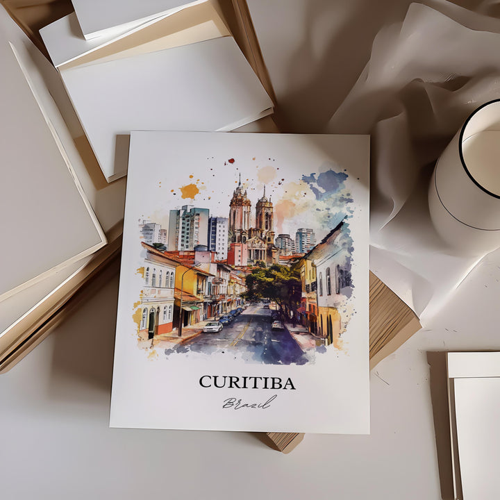 Curitiba Wall Art, Curitiba Print, Brazil Watercolor Art, Curitiba Gift, Travel Print, Travel Poster, Housewarming Gift