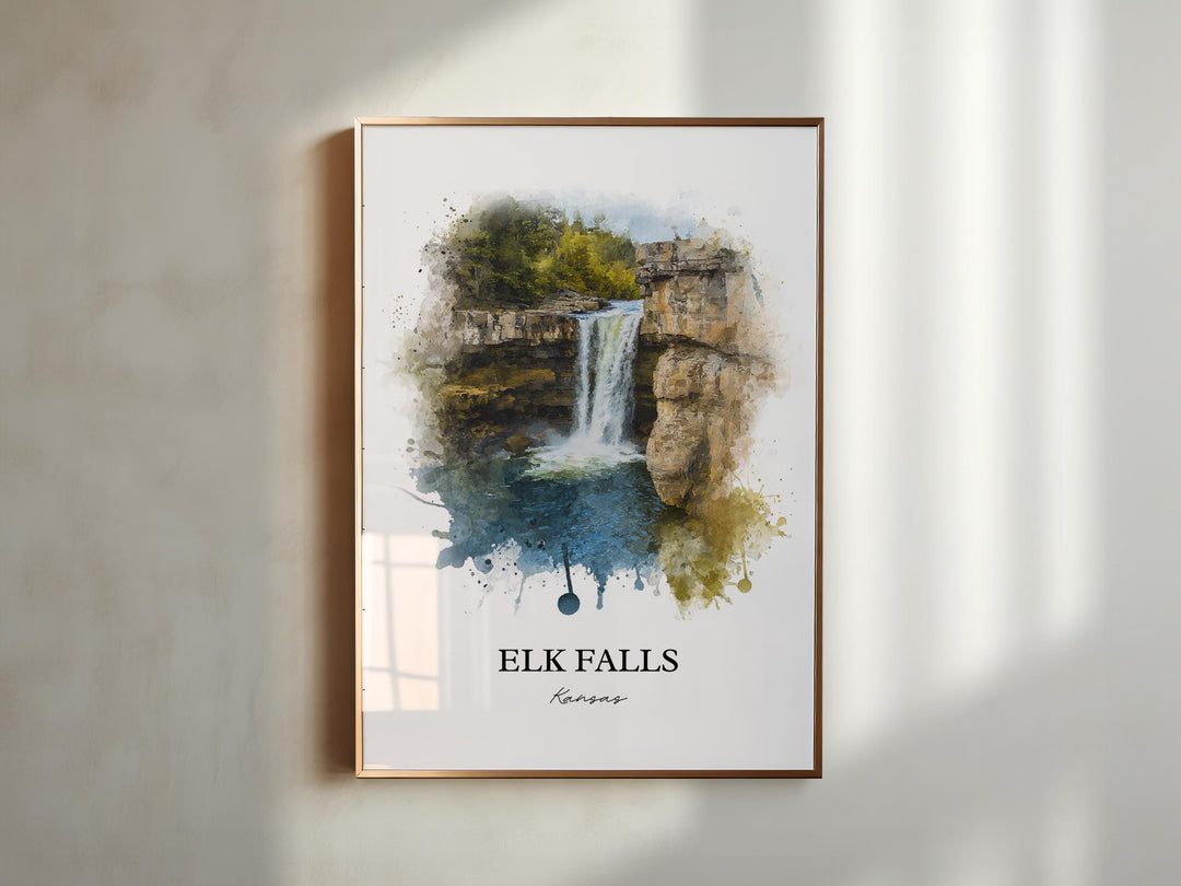 Elk Falls KS Wall Art, Elk Falls Print, Elk Falls Watercolor Art, Elk Falls Kansas Gift, Travel Print, Travel Poster, Housewarming Gift