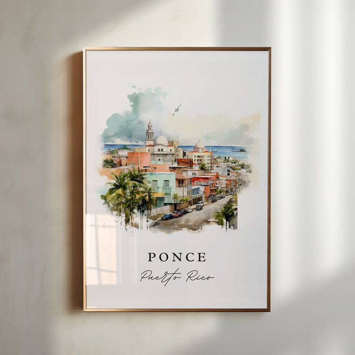 Ponce traditional travel art - Puerto Rico, Ponce poster, Wedding gift, Birthday present, Custom Text, Personalized Gift