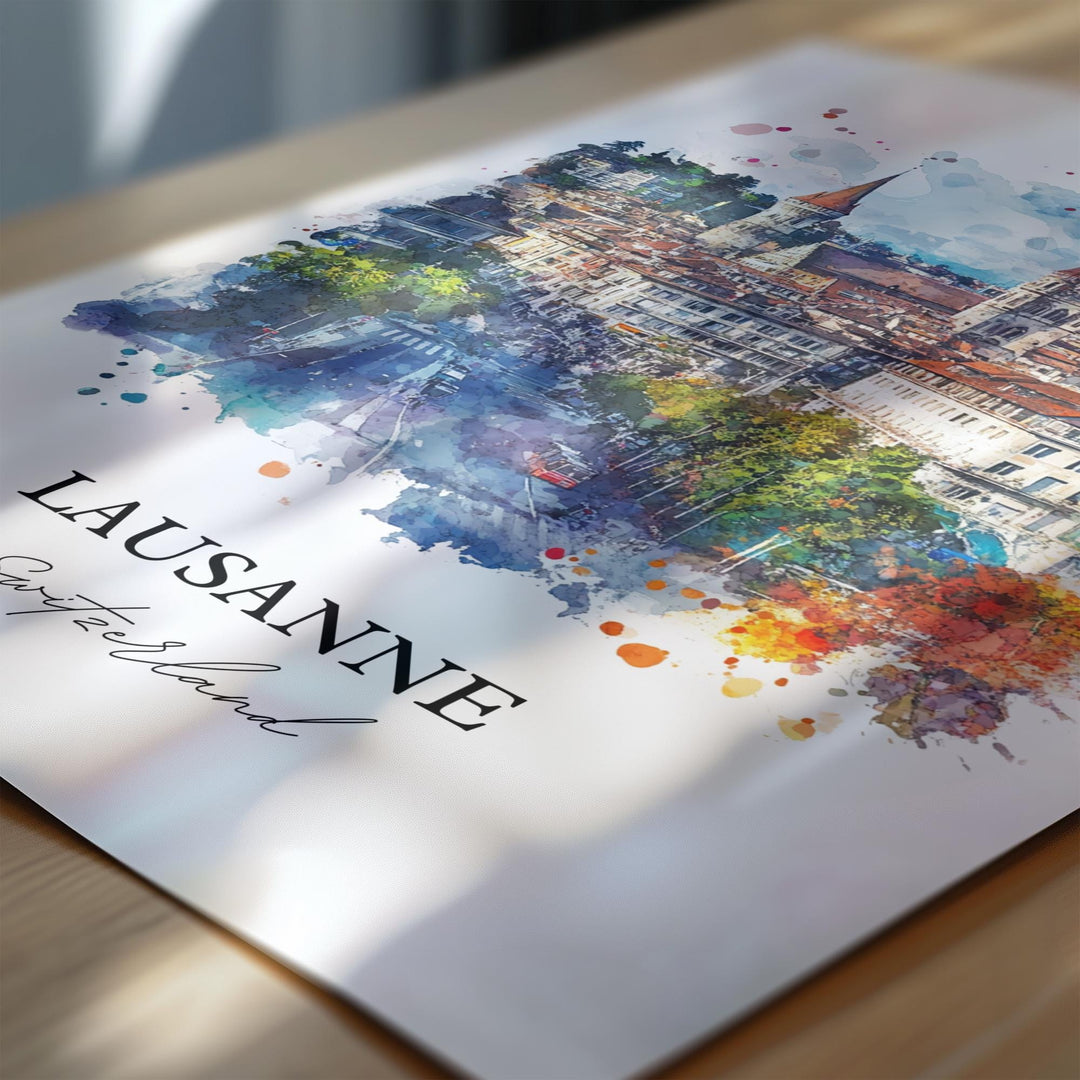 Lausanne Wall Art, Lausanne Print, Switzerland Watercolor Art, Lausanne Switzerland Gift, Travel Print, Travel Poster, Housewarming Gift