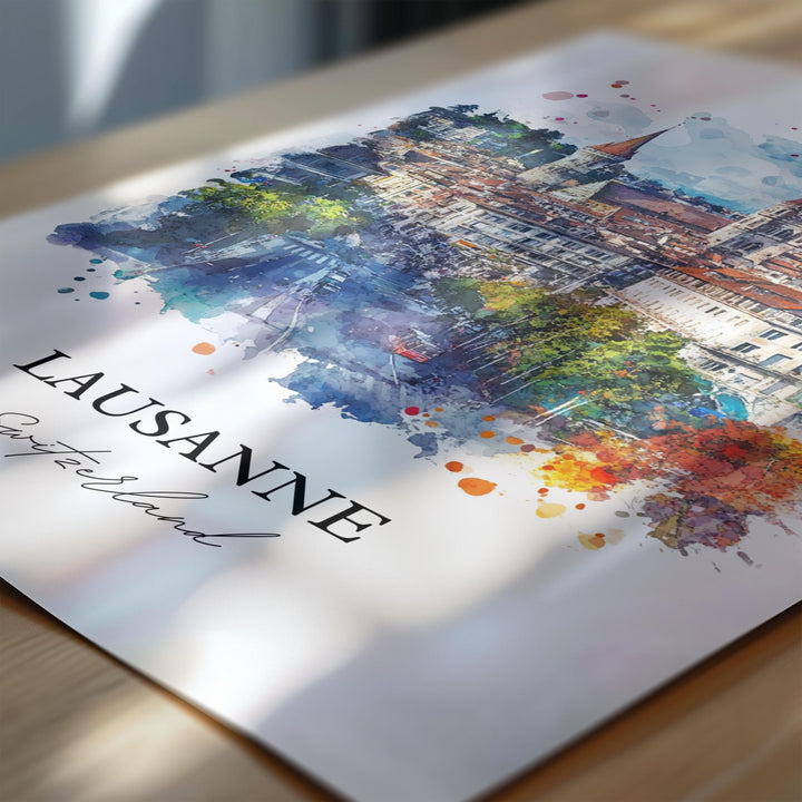 Lausanne Wall Art, Lausanne Print, Switzerland Watercolor Art, Lausanne Switzerland Gift, Travel Print, Travel Poster, Housewarming Gift