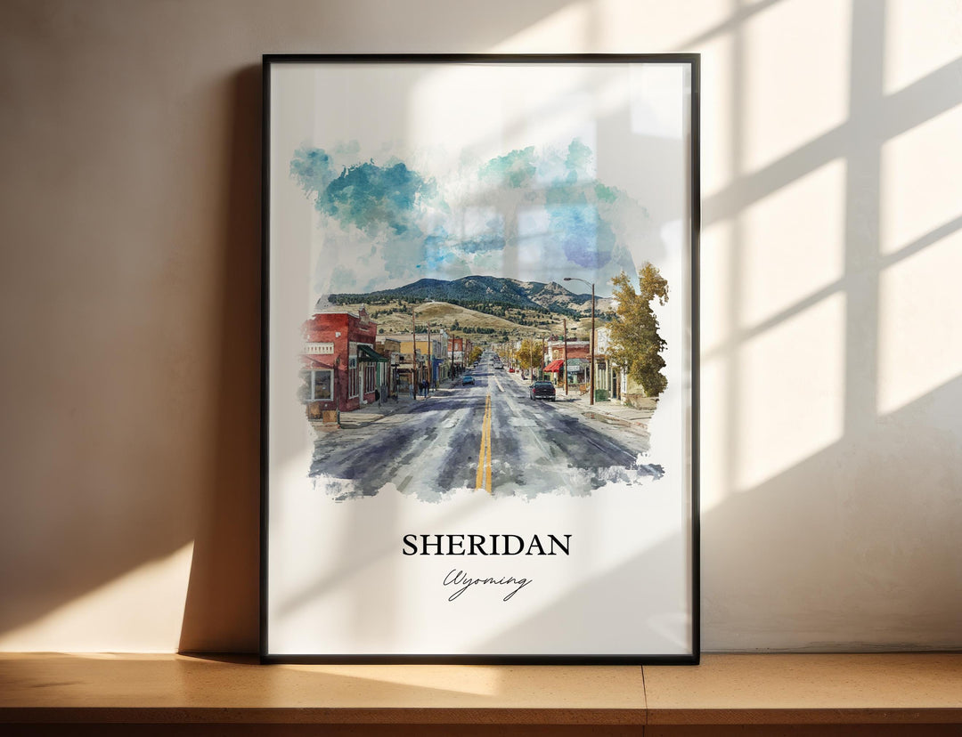 Sheridan WY Wall Art, Sheridan WY Print, Wyoming Watercolor Art, Sheridan Wyoming Gift, Travel Print, Travel Poster, Housewarming Gift