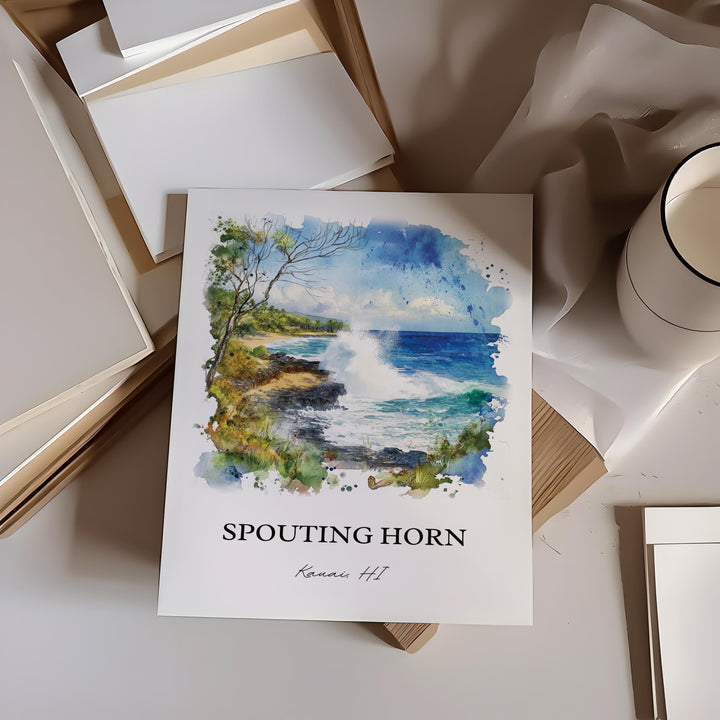Spouting Horn, Kauai South Shore, USA – Watercolor Art Print