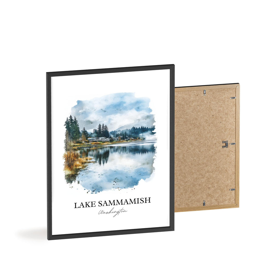 Lake Sammamish Wall Art, Seattle WA Print, Washington Watercolor Art, Lake Sammamish Gift, Travel Print, Travel Poster, Housewarming Gift