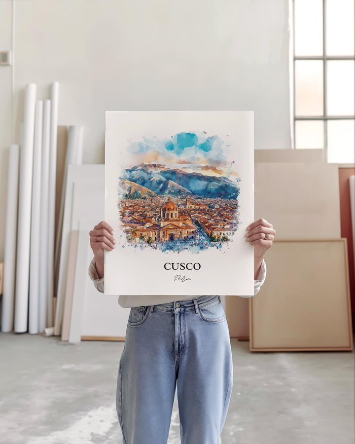 Cusco Wall Art, Cusco Skyline Print, Peru Watercolor Art, Cusco Peru Gift, Travel Print, Travel Poster, Housewarming Gift