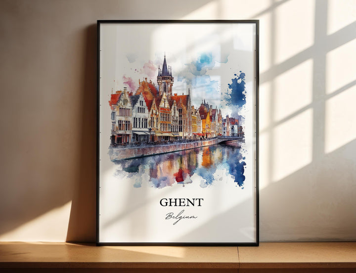 Ghent Wall Art, Ghent Belgium Print, Belgium Watercolor Art, Ghent Belgium Gift, Travel Print, Travel Poster, Housewarming Gift