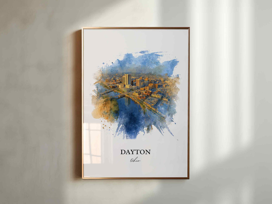 Dayton Ohio Wall Art, Dayton Print, Dayton OH Watercolor Art, Dayton Ohio Skyline Gift, Travel Print, Travel Poster, Housewarming Gift