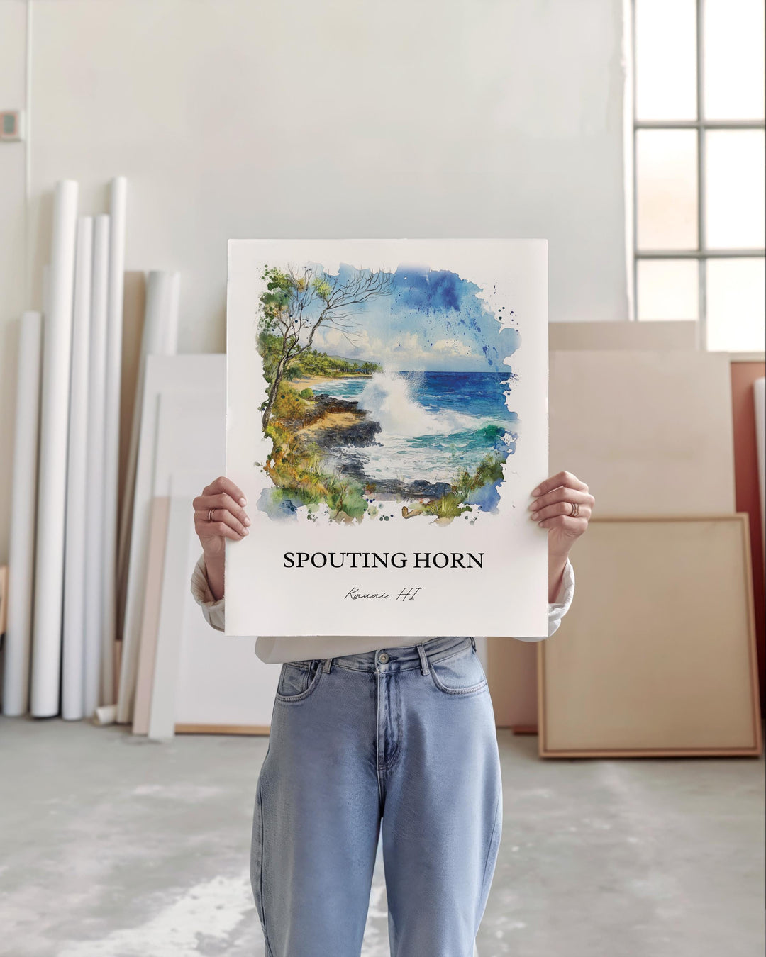 Spouting Horn, Kauai South Shore, USA – Watercolor Art Print