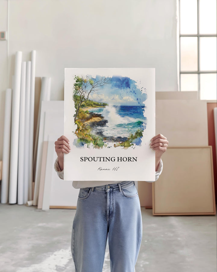 Spouting Horn, Kauai South Shore, USA – Watercolor Art Print