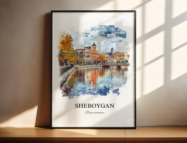 Sheboygan WI Wall Art, Sheboygan Print, Wisconsin Watercolor Art, Sheboygan WI Gift, Travel Print, Travel Poster, Housewarming Gift