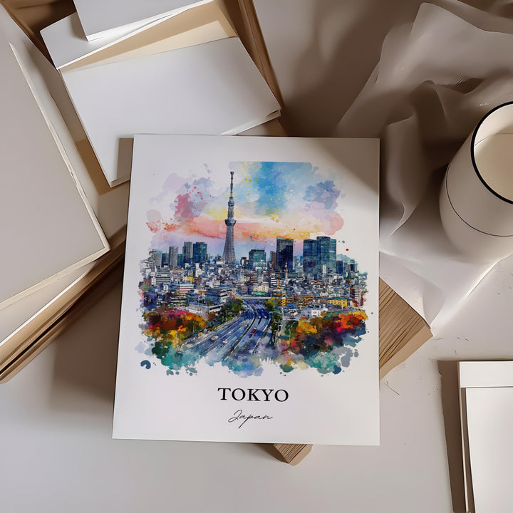Tokyo Wall Art, Tokyo Skyline Print, Japan Watercolor Art, Tokyo Japan Gift, Travel Print, Travel Poster, Housewarming Gift