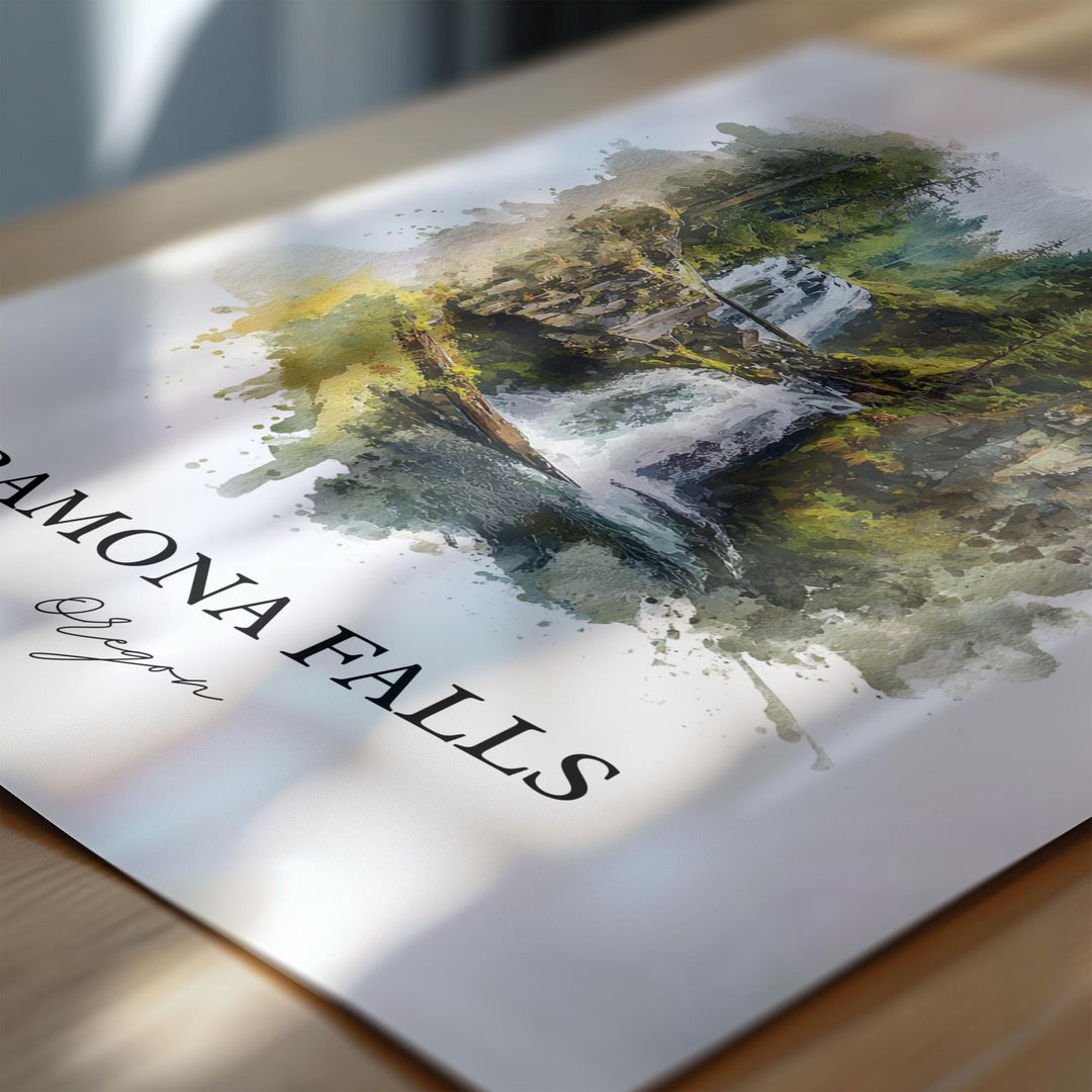 Ramona Falls, Oregon, USA – Watercolor Art Print