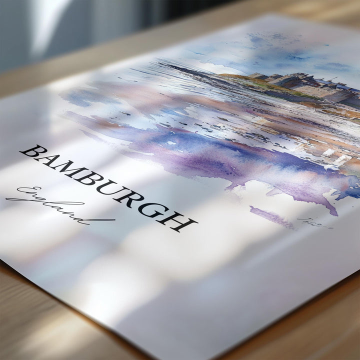 Bamburgh UK Wall Art, Northumberland Print, England Watercolor Art, Bamburgh England Gift, Travel Print, Travel Poster, Housewarming Gift