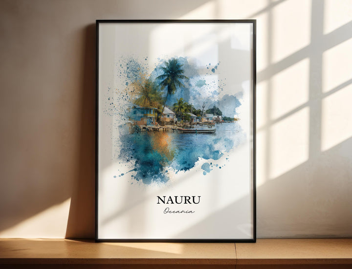 Nauru Wall Art, Nauru Print, Nauru Island Watercolor Art, Nauru Gift, Travel Print, Travel Poster, Housewarming Gift