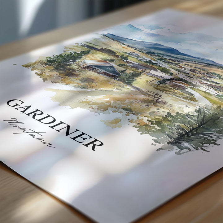 Gardiner MT Wall Art, Gardiner Montana Print, Montana Watercolor Art, Montana Gift, Travel Print, Travel Poster, Housewarming Gift