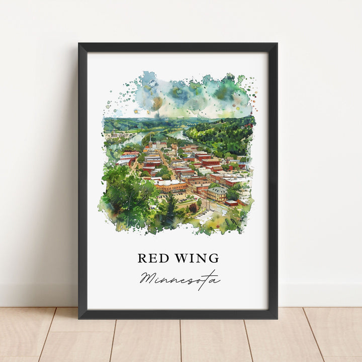 Red Wing MN Wall Art, Red Wing Minnesota Print, Red Wing Watercolor, Barn Bluff MN Gift,