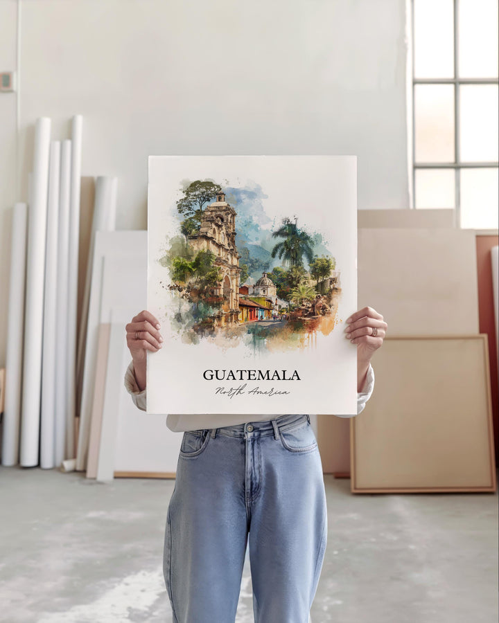 Guatemala Wall Art, Central America Print, Guatemala Watercolor Art, Guatemala Gift, Travel Print, Travel Poster, Housewarming Gift