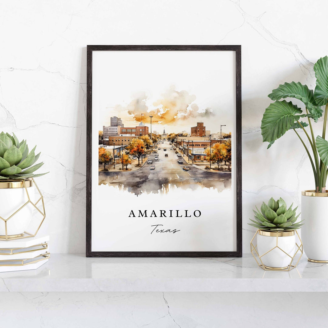 Amarillo TX wall art, Amarillo poster, Amarillo Texas gift, Amarillo Skyline artwork, Amarillo TX Watercolor art, Amarillo custom gift