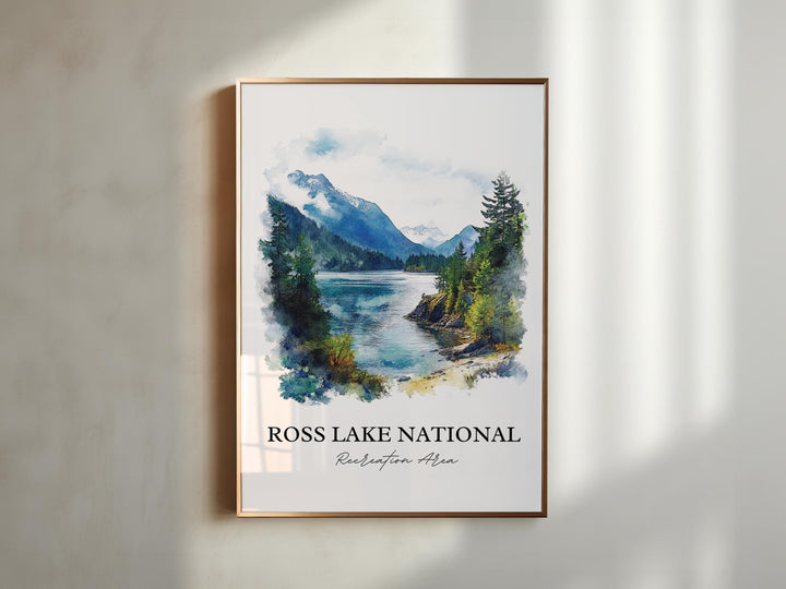 Ross Lake WA Wall Art, North Cascade Print, Washington State Watercolor Art, Ross Lake Gift, Travel Print, Travel Poster, Housewarming Gift