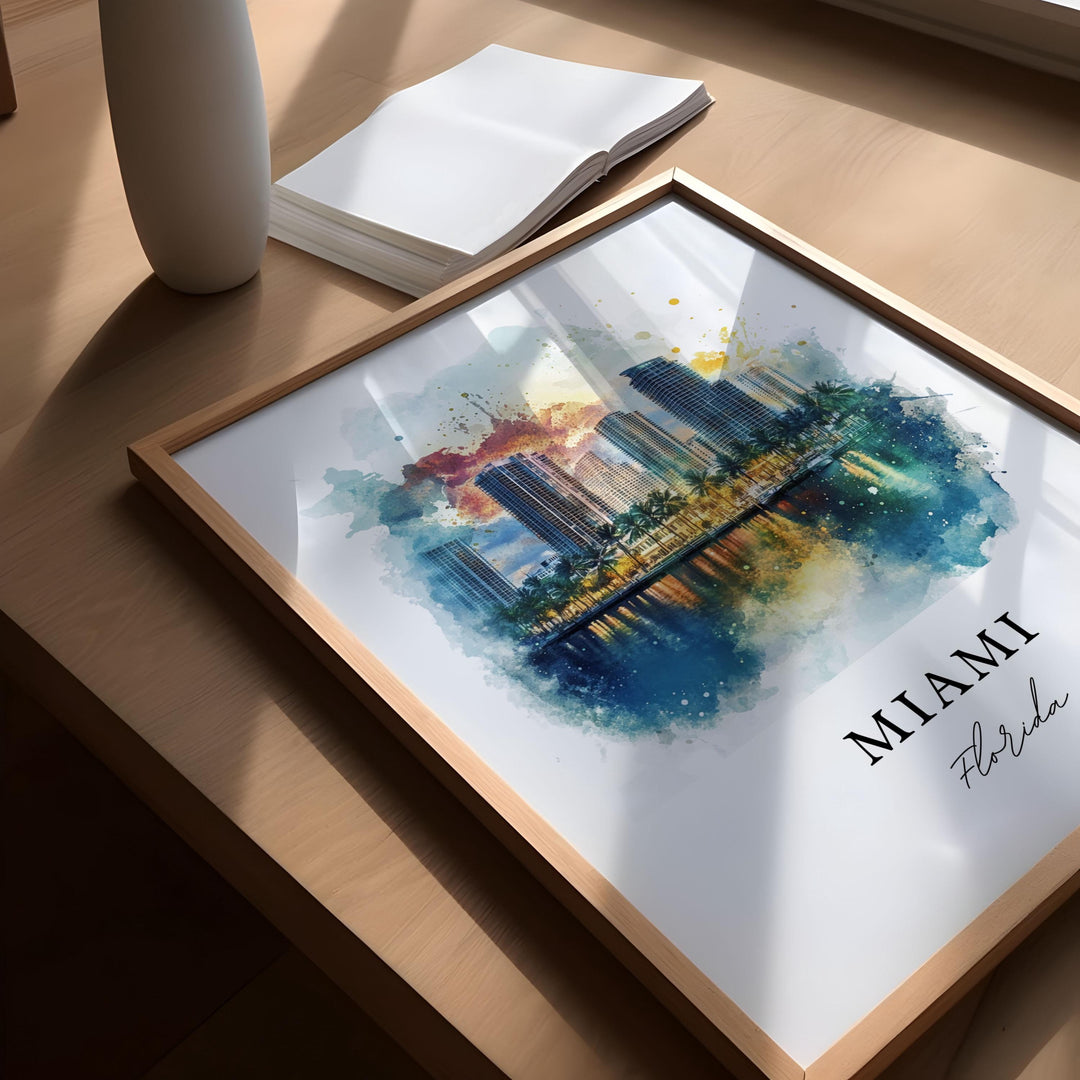 Miami FL Wall Art, Miami Print, Miami Watercolor Art, Miami Florida Art Gift, Miami