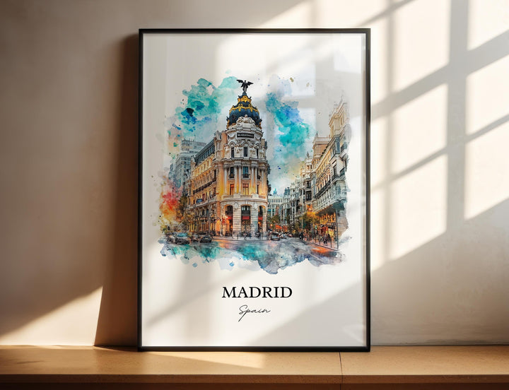 Madrid Wall Art, Puerta del Sol Madrid Print, Madrid Watercolor Art, Madrid Spain Gift, Travel Print, Travel Poster, Housewarming Gift