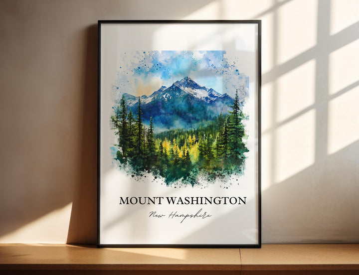 Mount Washington Wall Art, White Mountains Print, NH Watercolor Art, Mount Washington Gift, Travel Print, Travel Poster, Housewarming Gift