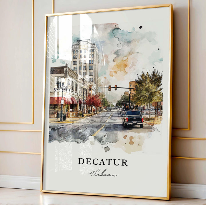 Decatur AL Wall Art, Decatur Alabama Print, Decatur Watercolor Art, Decatur Alabama Gift, Travel Poster, Housewarming Gift