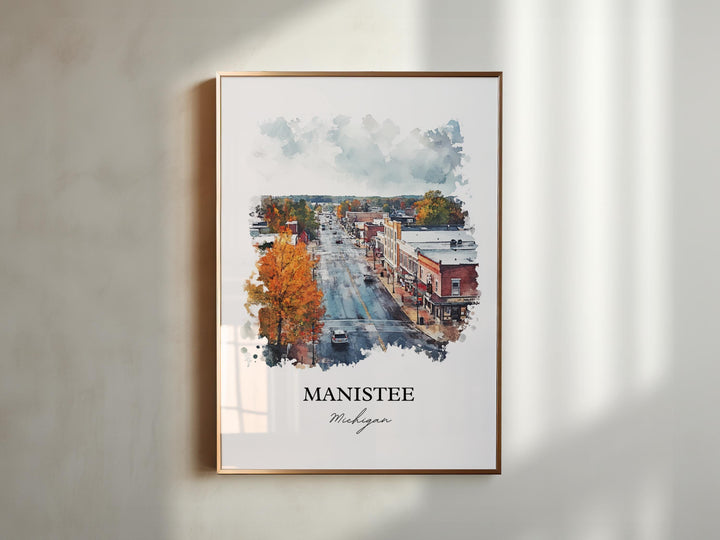 Manistee MI Wall Art, Manistee Michigan Print, Michigan Watercolor Art, Manistee Gift, Travel Print, Travel Poster, Housewarming Gift