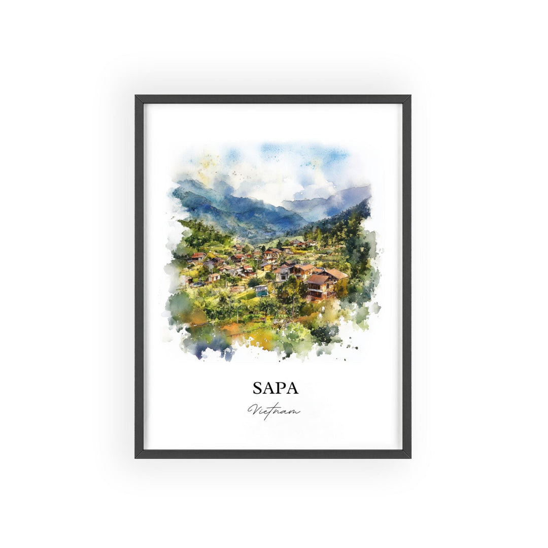 Sapa Vietnam Wall Art, Sapa Print, Vietnam Watercolor Art, Sapa Vietnam Gift, Travel Print, Travel Poster, Housewarming Gift