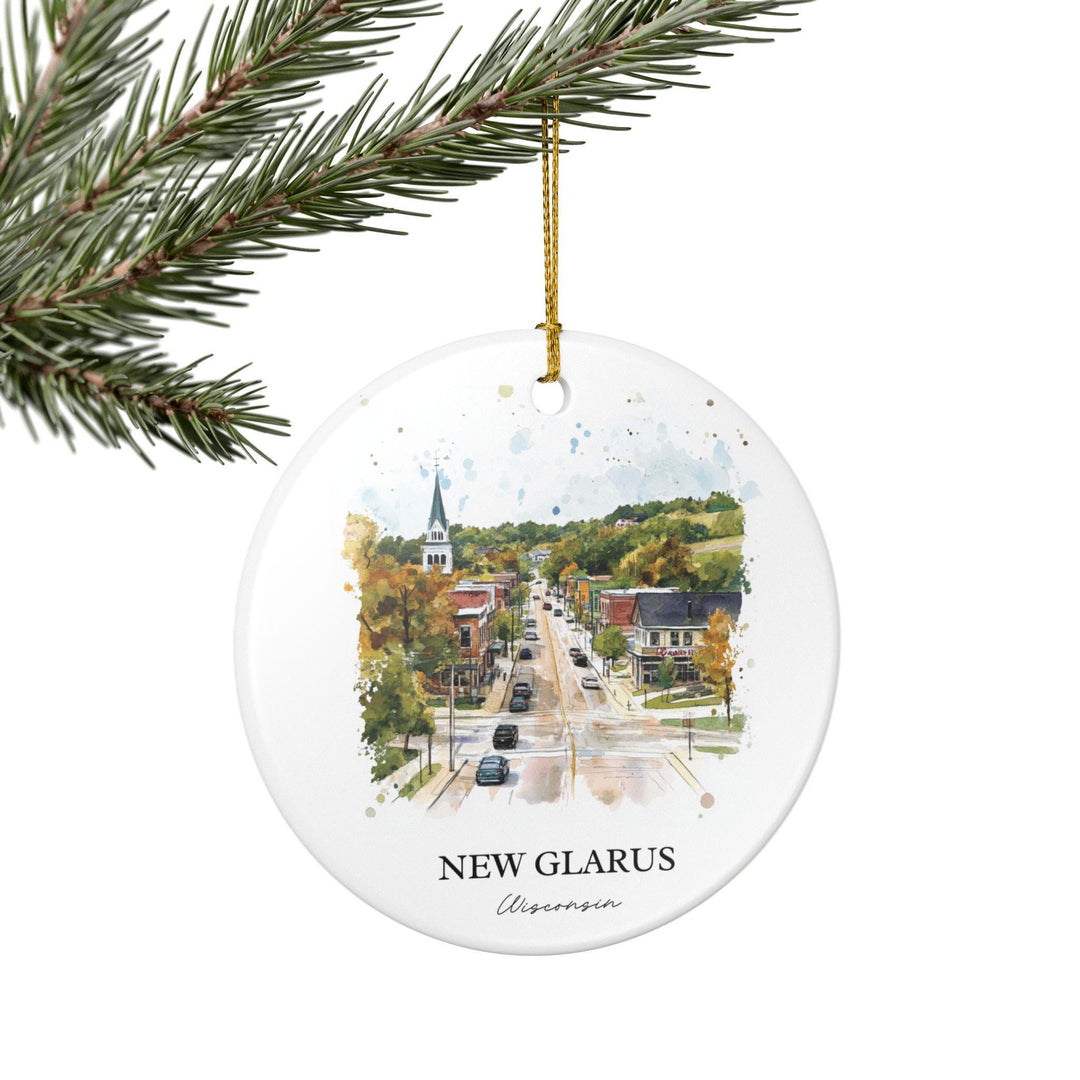 New Glarus WI Ornament: Unique New Glarus Souvenir, New Glarus Wisconsin Xmas Decor, and Authentic Wisconsin Gift