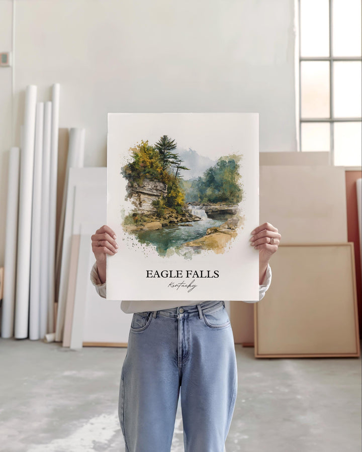 Eagle Falls KY Wall Art, Eagle Falls Print, Kentucky Watercolor Art, Cumberland Falls Gift, Travel Print, Travel Poster, Housewarming Gift