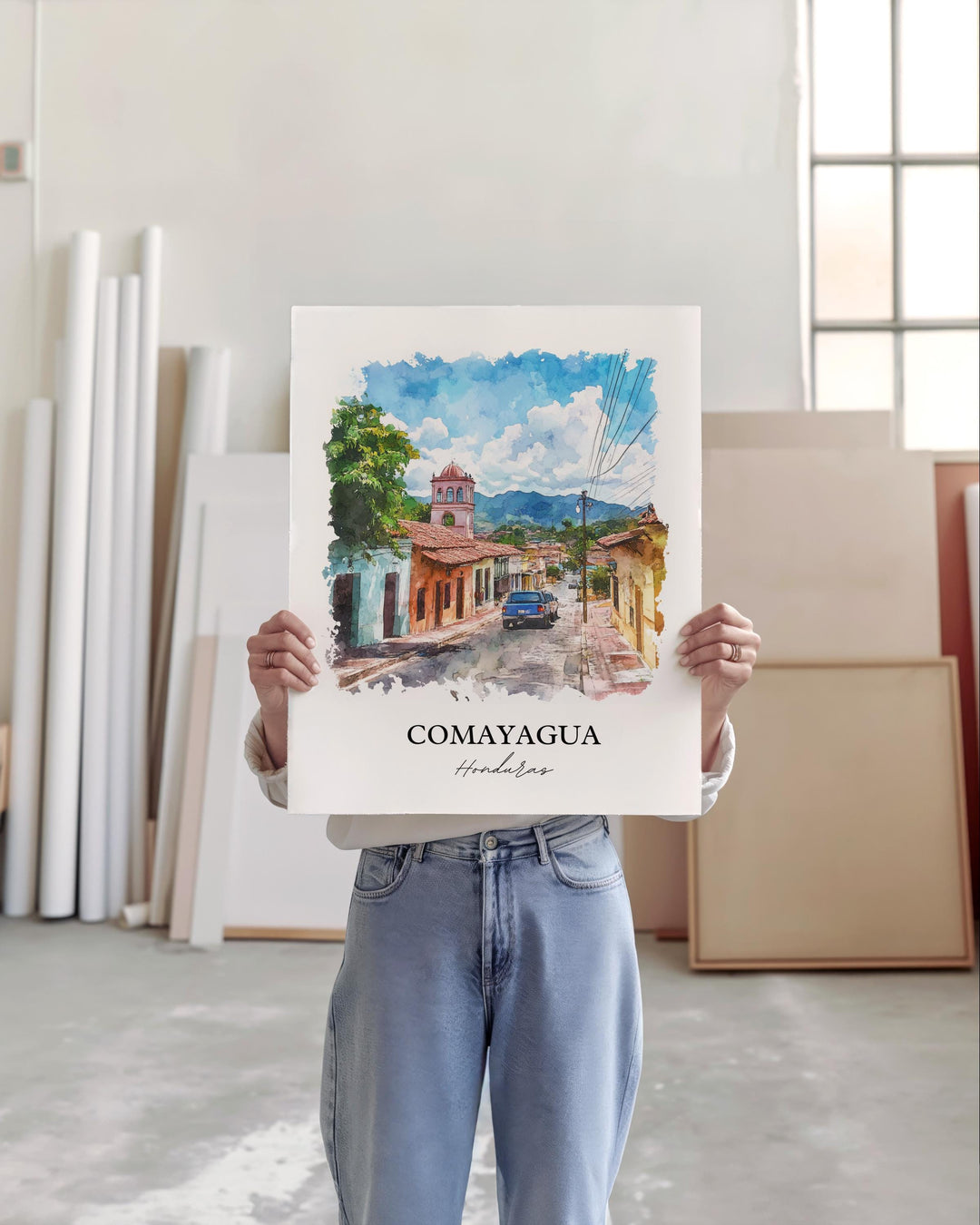 Comayagua Wall Art, Honduras Print, Honduras Watercolor Art, Comayagua Gift, Travel Print, Travel Poster, Housewarming Gift