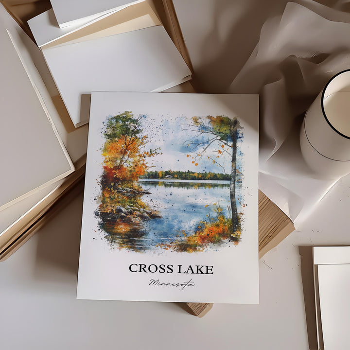 Cross Lake MN Wall Art, Crow Wing County Print, Minnesota Watercolor Art, Cross Lake Gift, Travel Print, Travel Poster, Housewarming Gift