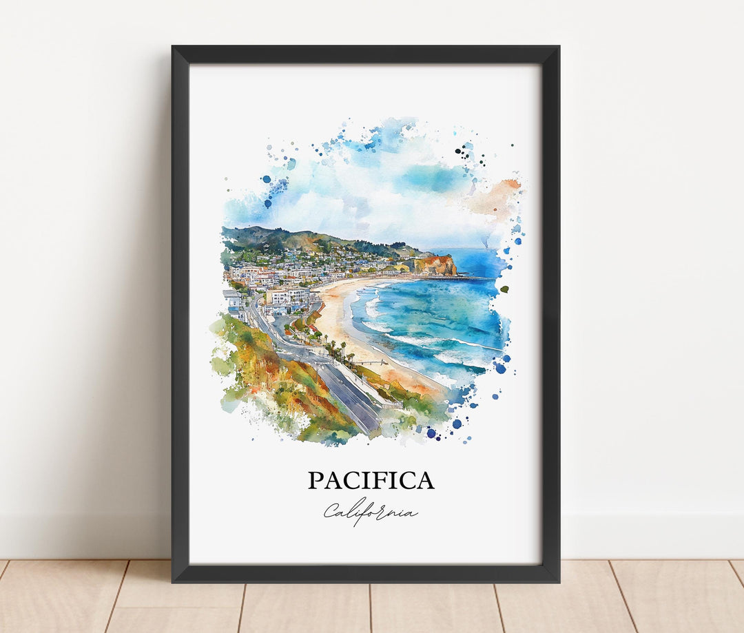 Pacifica Wall Art, San Mateo County Print, California Beaches Watercolor Art, Pacifica Gift, Travel Print, Travel Poster, Housewarming Gift