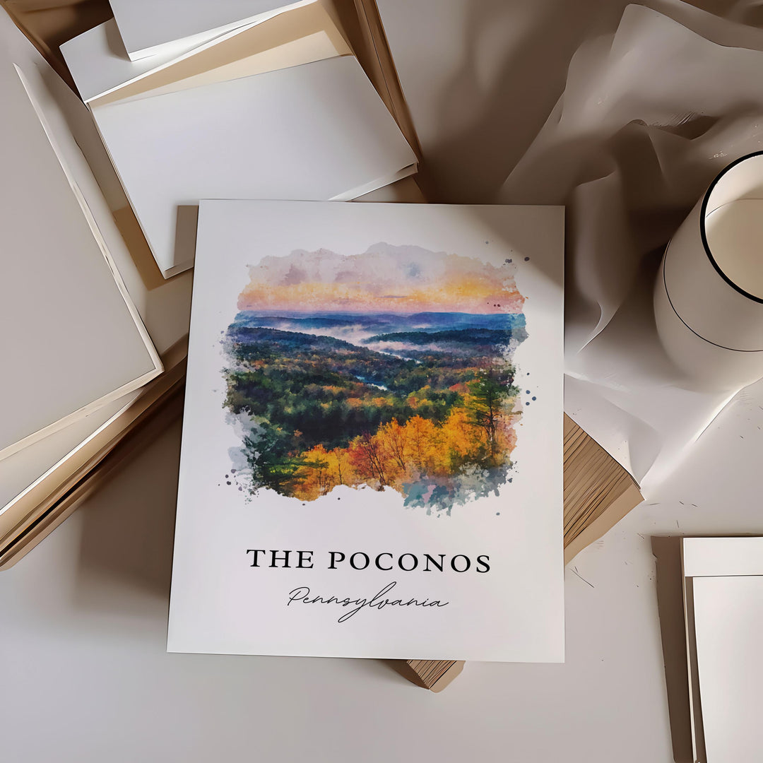 Poconos Wall Art, Poconos PA Print, Pocono Mountains Watercolor, Poconos Pennsylvania Gift,