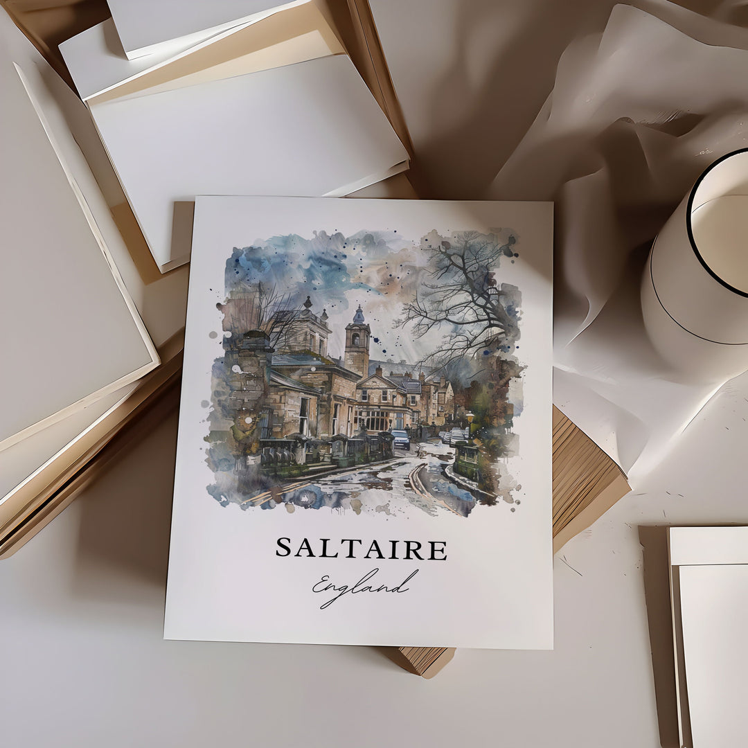 Saltaire UK Wall Art, Saltaire England Print, Shipley Watercolor Art, Saltaire UK Gift, Travel Poster, Housewarming Gift