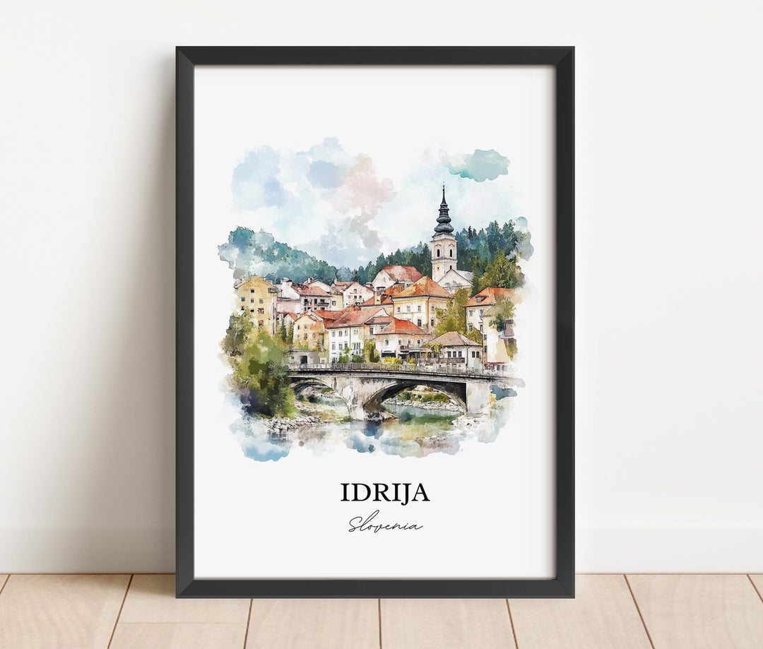 Idrija Wall Art, Slovene Littoral Print, Slovenia Watercolor Art, Idrija Slovenia Gift, Travel Print, Travel Poster, Housewarming Gift