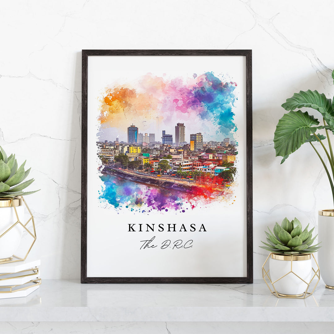 Kinshasa watercolor travel art - The DRC, Kinshasa print, Wedding gift, Birthday present, Custom Text, Perfect Gift