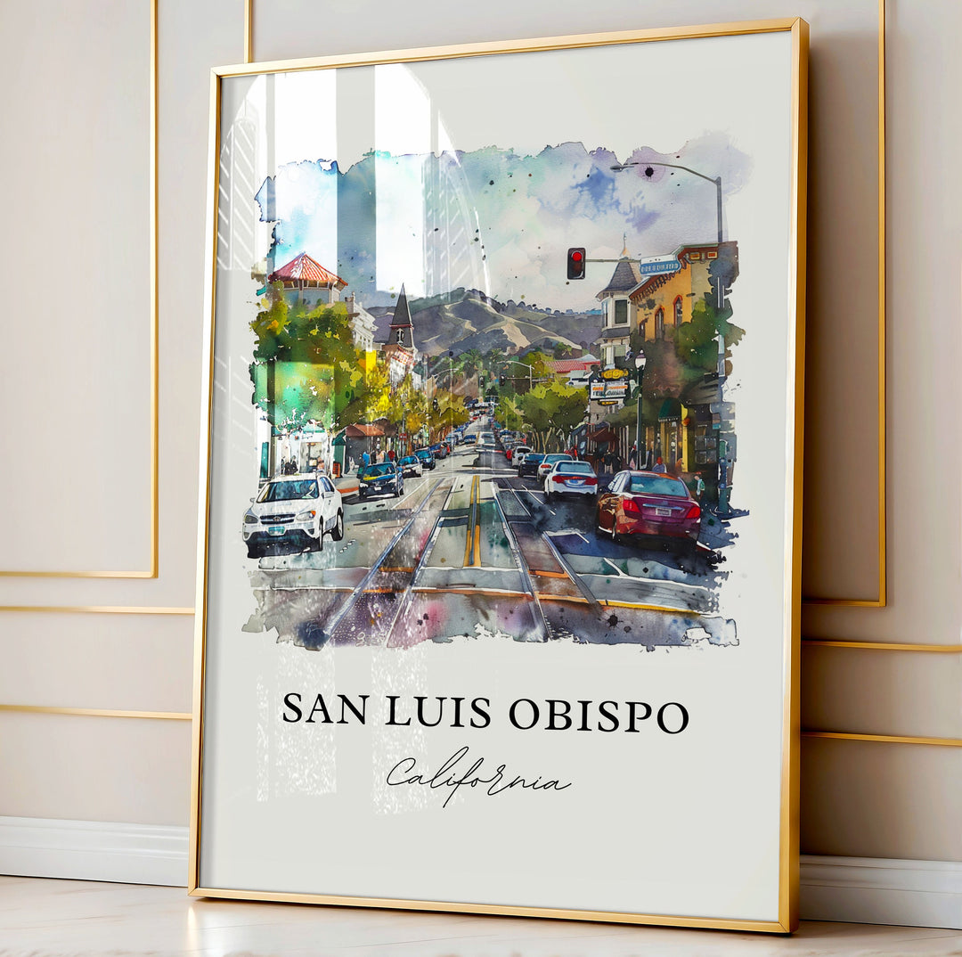 San Luis Obispo Art, San Luis Obispo Print, SLO California Watercolor, San Luis Obispo Gift,